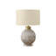 Lampe de table Phoebe, résine globe doré et brun, abat-jour en lin beige-1602174263-1577452813