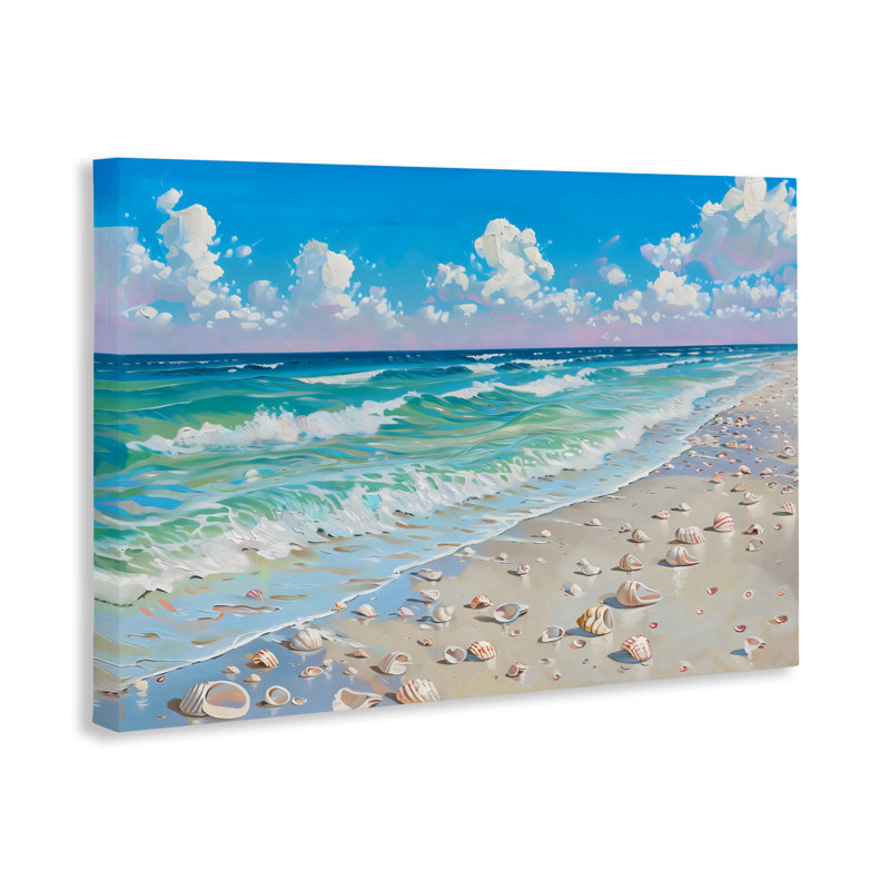 Shells Awash sur toile de rivage, design par LSR Design Studio, H 20 po x l 30 po