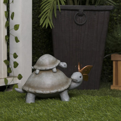 Statue de jardin Aliyah-Lilly Mère et bébé tortues avec amour papillon