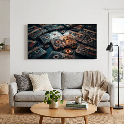 Ensemble de 1 tableau sur toile représentant des cassettes audio