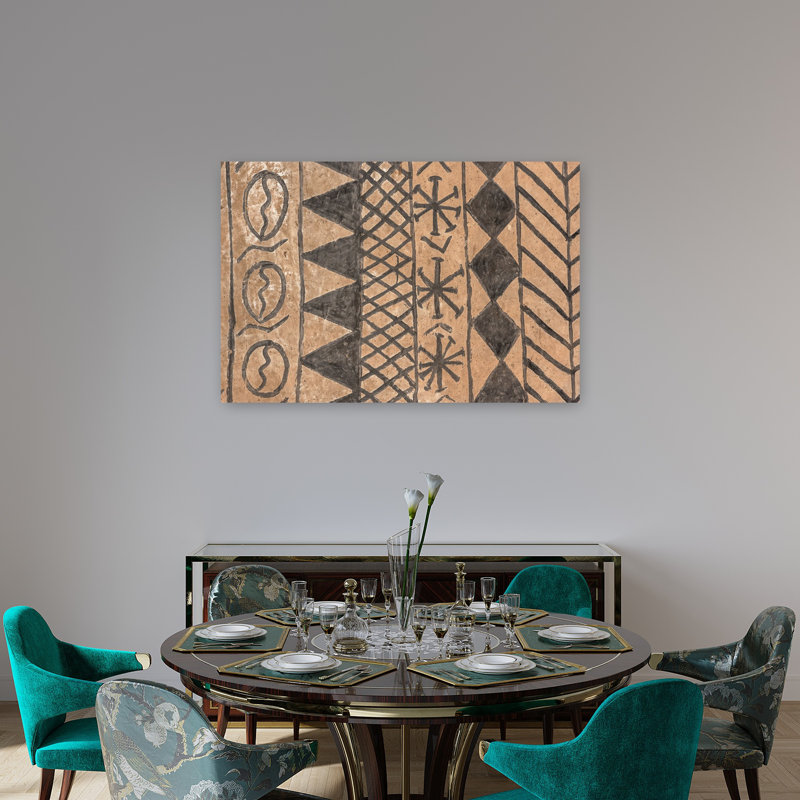 Motif tribal africain abstrait géométrique, art mural, 32" H x 48" W