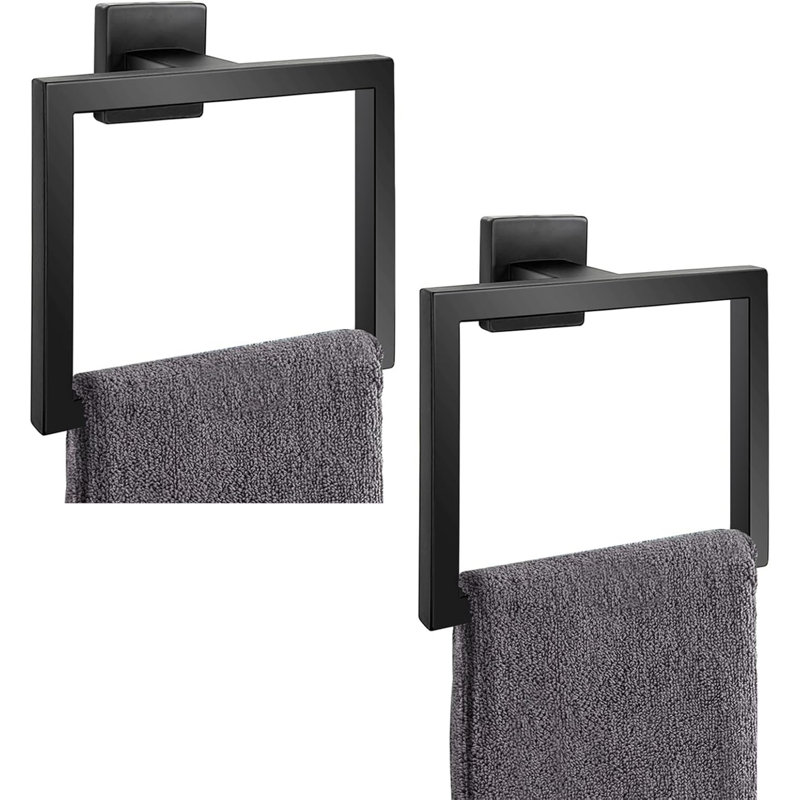 Ensemble de 2 anneaux à serviettes carrés - Porte-serviettes muraux en acier inoxydable SUS304 pour salle de bain