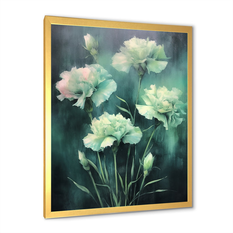 Carnation - émeraude verte, impression sur toile, Cadre doré simple, H 44 po x l 34 po x P 1,5 po