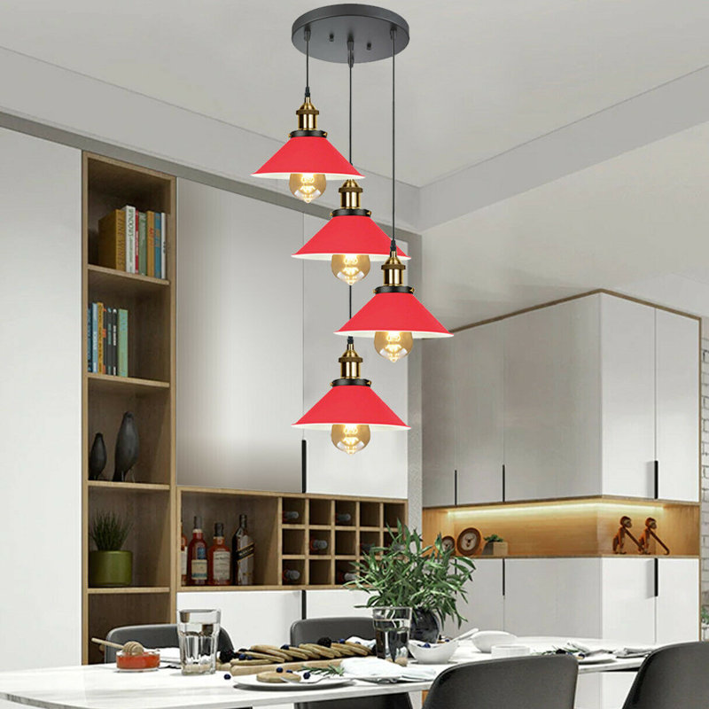 Brecksville 4 - Light Black Cluster Pendant, Red