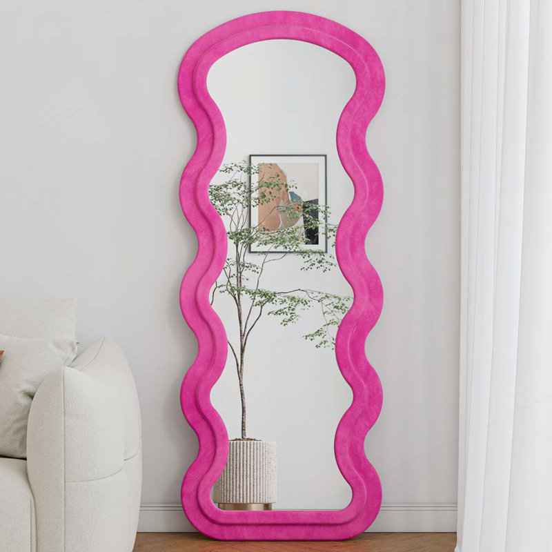 Miroir de plancher en flanelle pleine longueur avec support pour chambre à coucher, Rose