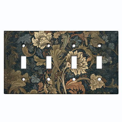 Couvercle de plaque d'interrupteur en métal; Bascule à 4 bandes US standard - feuillage de style William Morris