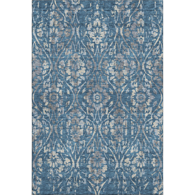 Premium Machine Washable Prisco Blue Rug, Rectangle 5' x 7'6"