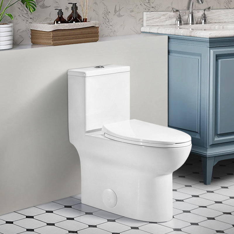 Toilette allongée 1,1 / 1,6, à hauteur confortable, céramique, blanc, siège à fermeture en douceur, et allongé, approuvé