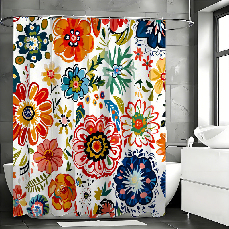 Rideaux de douche Ã  motifs floraux avec crochets inclus, Red Floral