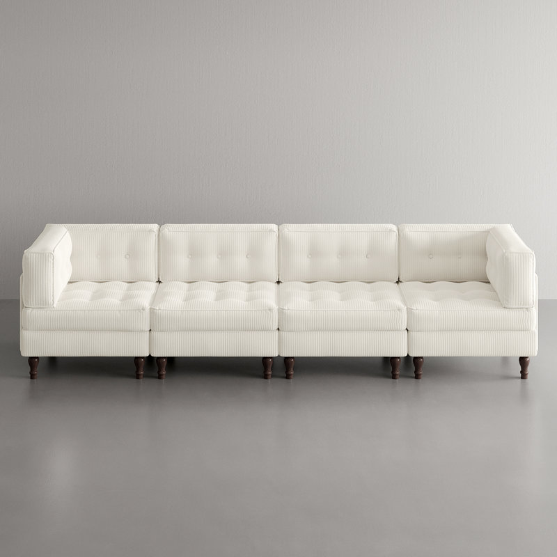 Upholstered Tufted Corduroy Modular Sectional with Pillow Back, Beige, 4