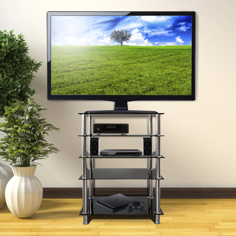 Mount-It! Tempered Glass AV Component Media Stand, Audio Tower and Media Center with 5 Black Shelves
