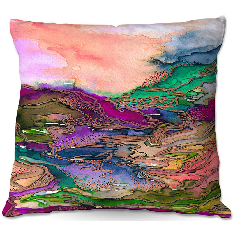 Reversible Throw Pillow, 18" x 18", Peach/Pink/Green