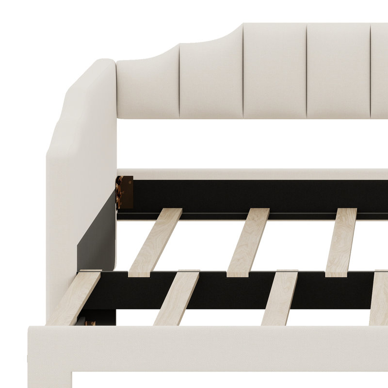 Lit de jour rembourré extensible avec deux tiroirs de rangement et lumière DEL, Beige