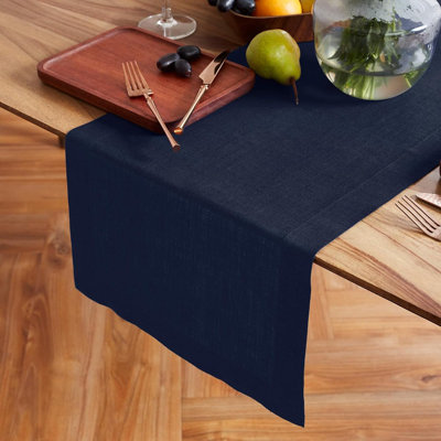 Chemin de table en lin - Bleu marine - 100% lin pur, collection Sonoma, pour commode et tables basses, décoration d'hiver et de Pâques