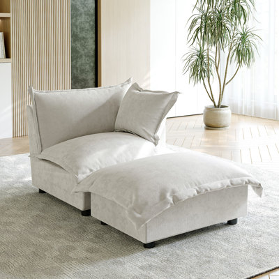 Upholstered Chenille Armchair With Footstool