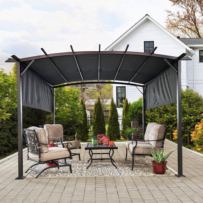 12X9ft Outdoor Pergola Patio Gazebo, Retractable Shade Canopy, Steel Frame