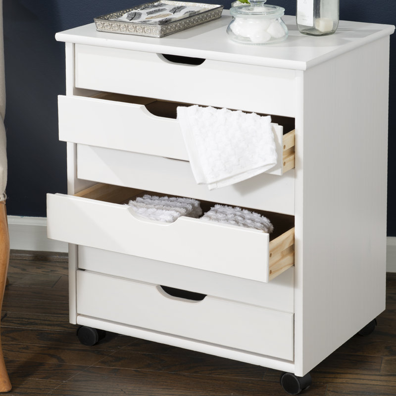Carrena White 6 Drawer Wide Rolling Storage Cart, White Wash