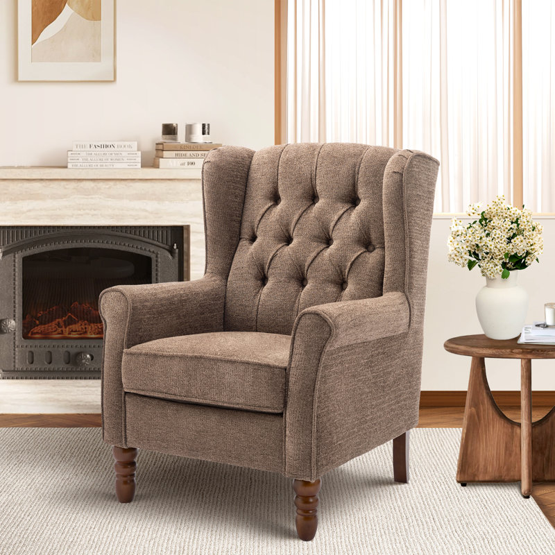 Fauteuil d'appoint capitonné en tissu capitonné, Brun