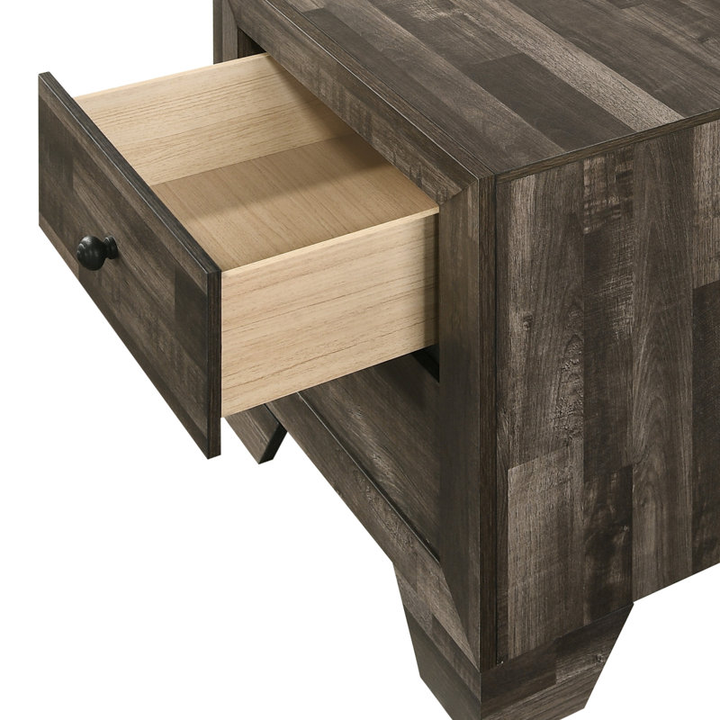 1Pc Rustic Two Drawers Storage Nightstand Brown Gray Finish Wooden Bedroom Furniture, Gray/Rustic Brown