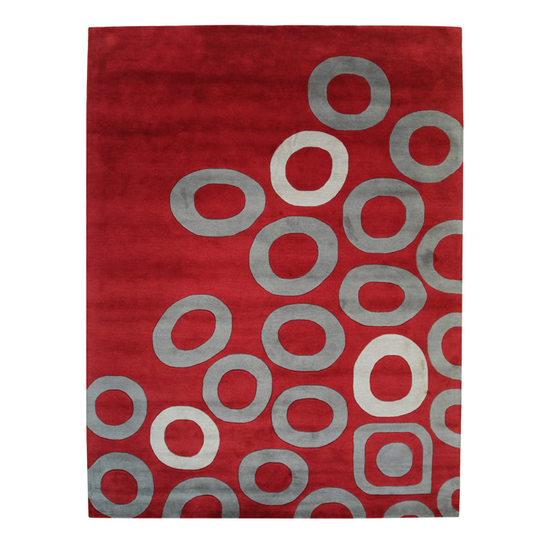 Tapis touffeté à la main à rayures rouges en laine touffeté à la main