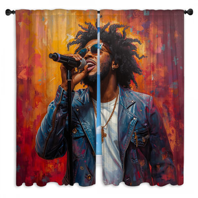 Singing Performer With Microphone Window Curtains  Musician Sheer & Room Darkening - 2 Panels