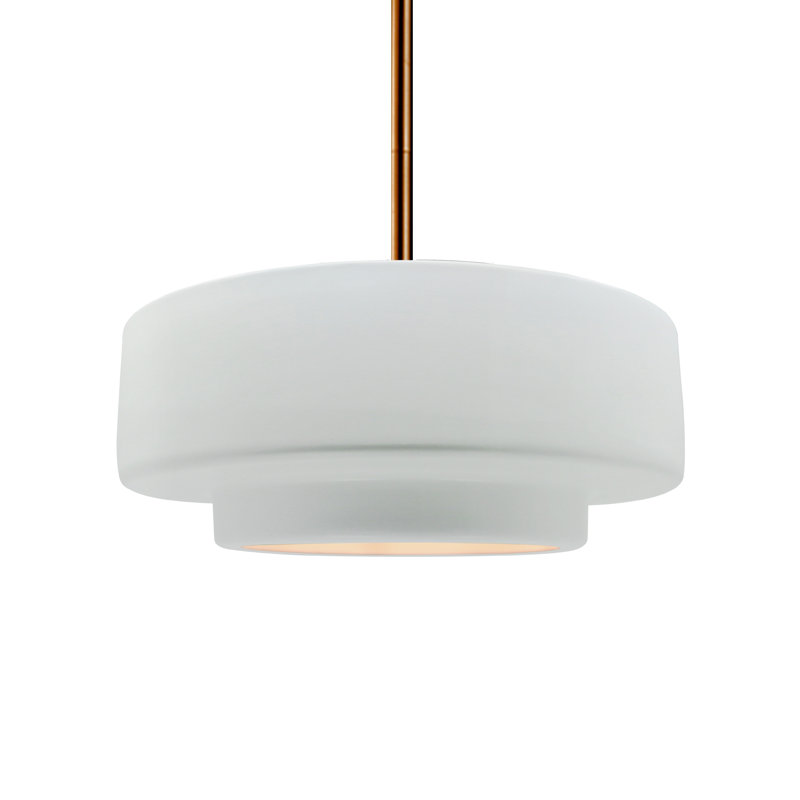 Luminaire suspendu à 1 lumière Meydan, Gloss White, H 5,25 po x l 14,5 po x P 14,5 po, Laiton brossé