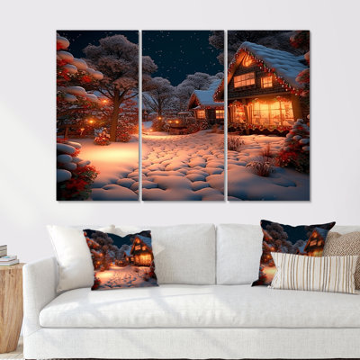 «Christmas Time In The Winter Village», ensemble d'art mural paysage d'hiver