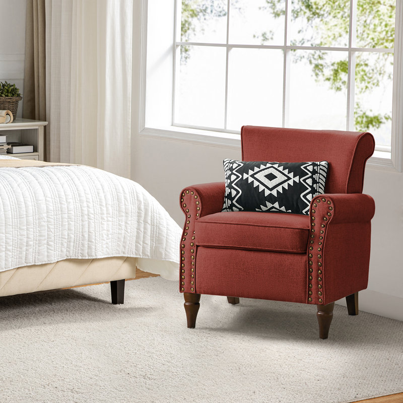 Fauteuil rembourré avec pieds en bois massif Mooresville, Polyester rouge