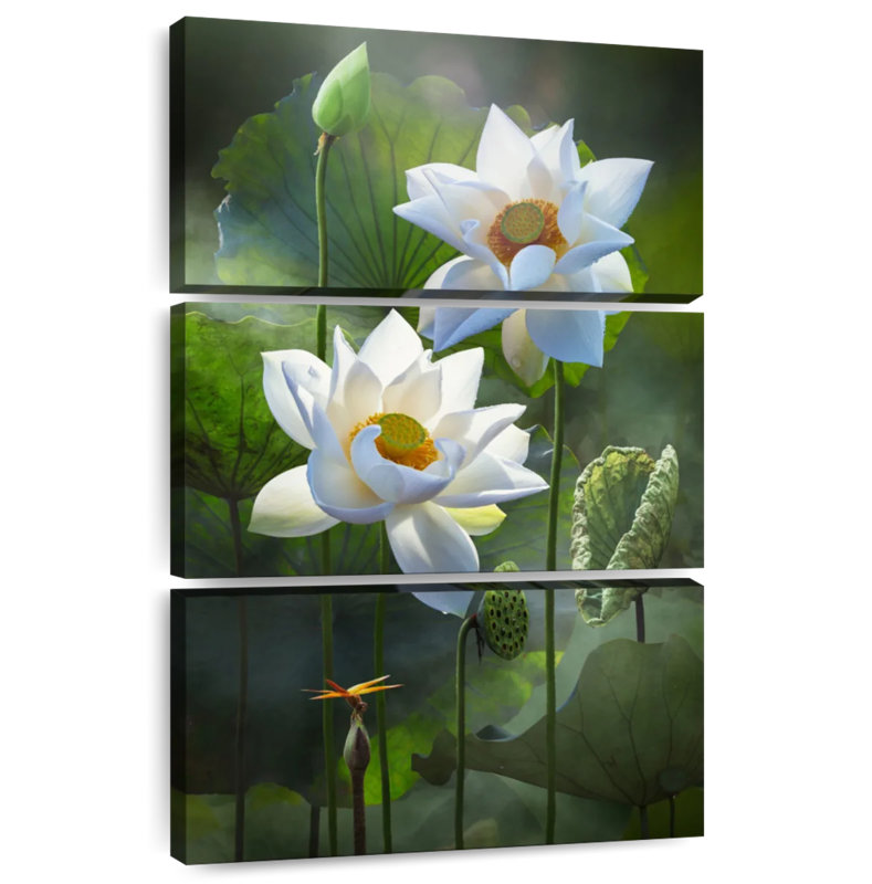 Harnek Pure White Lotuses, 45" H x 28" W