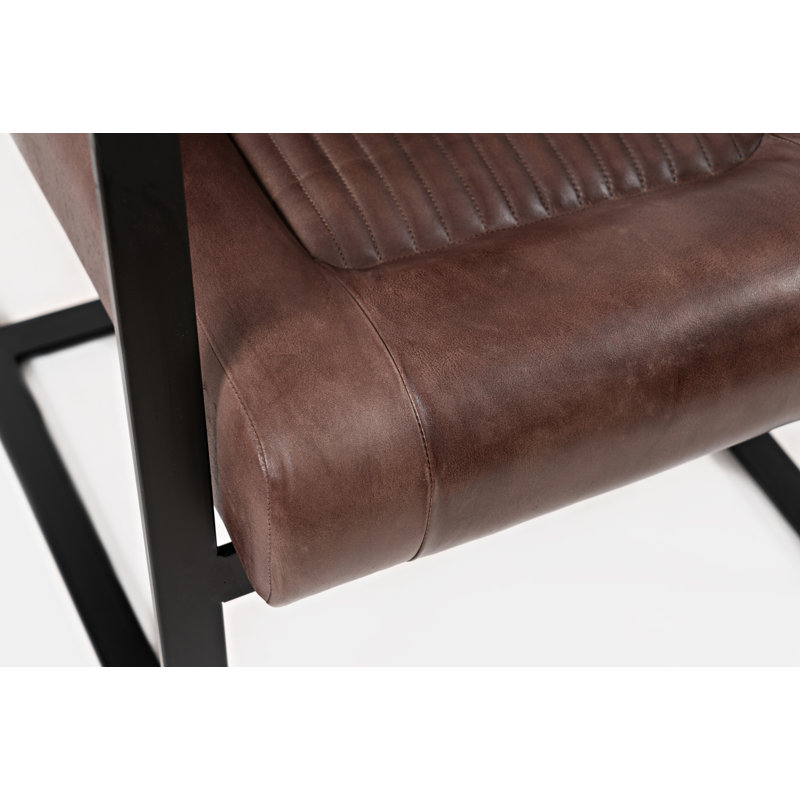 Fauteuil en cuir véritable de 23,6 po Lanika, Cuir fleur de sienne foncé foncé