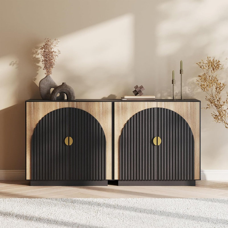 Buffet modulaire à cannelures avec portes arquées - Chameau