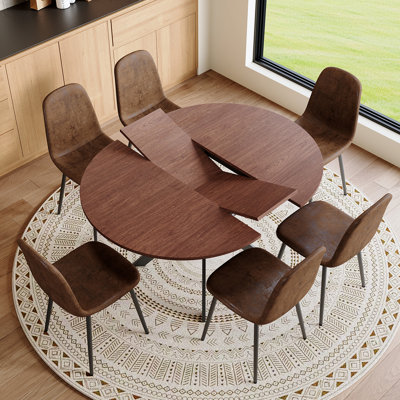 Extendable Round Dining Table Set, Modern Wood Kitchen Table And Chairs Set, Dining Room Table Set For Small Space Apartment