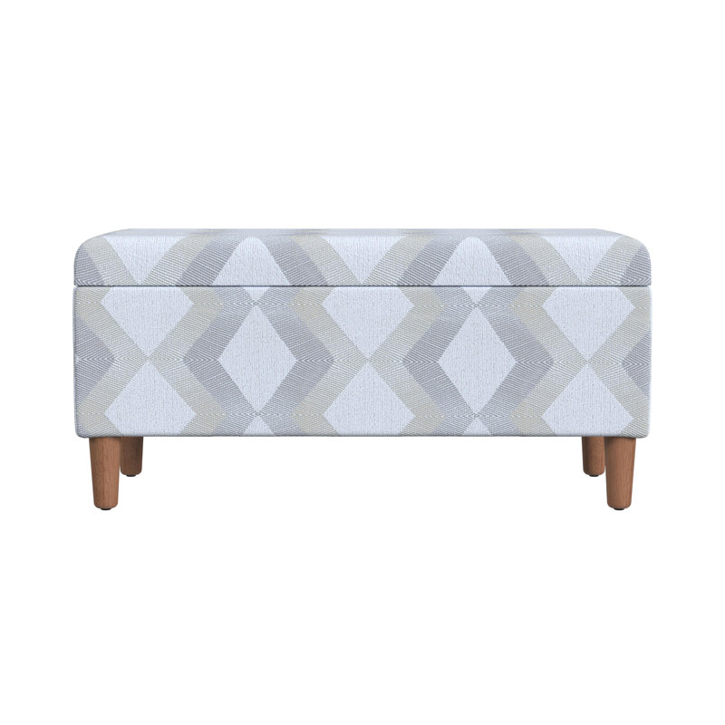 Banc de rangement rembourré 100% polyester Besart, Crème / Chevron gris, Natural Wood