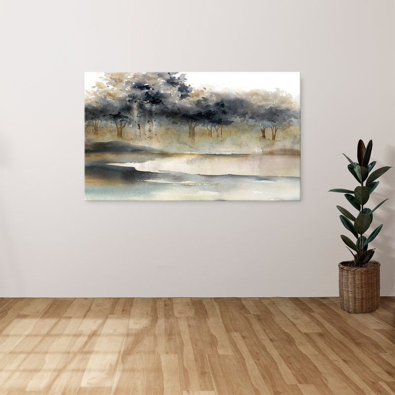 «Silent Waters I» par Carol Robinson - Peinture, L 30 po x H 18 po, Toile tendue