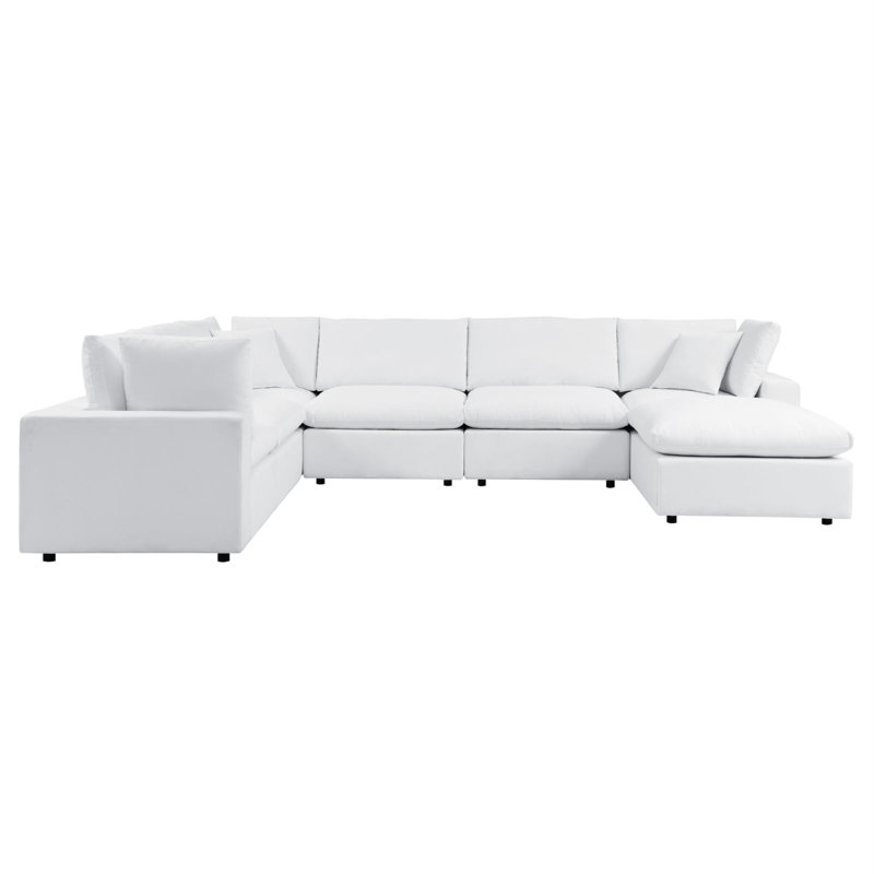 Canapé modulaire d'extérieur commode Sunbrella 7 pièces Commix par Modway, Sunbrella® blanc