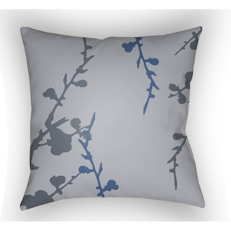 Chinoiserie Floral Floral Outdoor Throw Pillow, Grey/Blue, 20" H x 20" W x 4" D