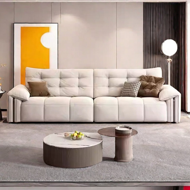 Italian minimalist elephant ear fabric sofa, 36.81" H x 133.85" W x 42.12" D, 5