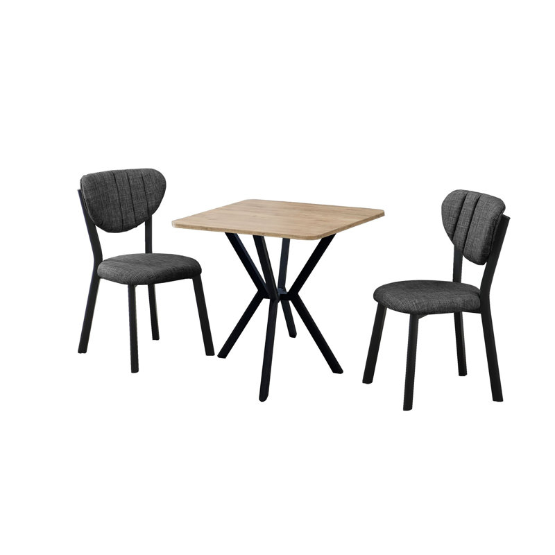 Ensemble de table et chaises de salle à manger extensible Modern (3 pièces), anthracite et noyer | 100% panneau de particules revêtu de mélamine, table: 27,6 po x 29,1 po x 27,6 po, chaises: 18,5 po x 33,5 po x 17,7 po | Structure en métal robuste, tissu en lin confortable, parfait pour les salles à manger