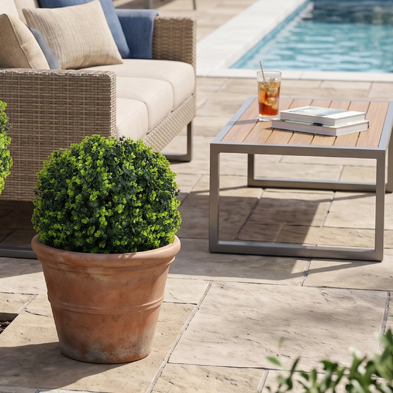 Ensemble de 2 buissons sphériques artificiels en forme de buis artificiel de 1,3 pi (15,8 po) avec piquet de sol intégré, verdure artificielle intérieure et extérieure résistante aux rayons UV, plantes artificielles pour le jardin, le porche et le b