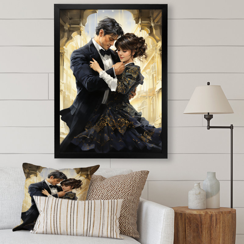Art déco noir, ballet en couple II - ballet, art mural, Cadre simple noir, H 20 po x l 12 po x P 1 po