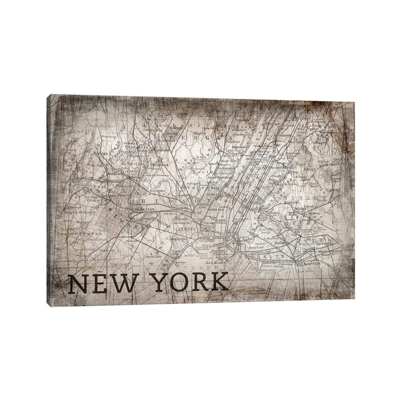 New York Map by PI Galerie - Wrapped Canvas Print, 66.04 cm H x 45.72 cm W x 1.91 cm D