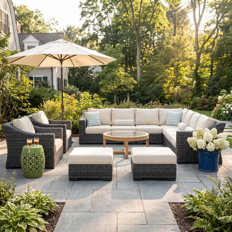 Eloisa 11-Person Wicker Patio Sectional Set with Cushions, Gray