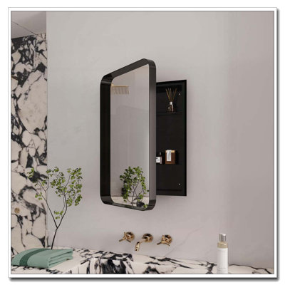 16x24 Inch Recessed Black Metal Framed Medicine Cabinet with Adjustable Shelves