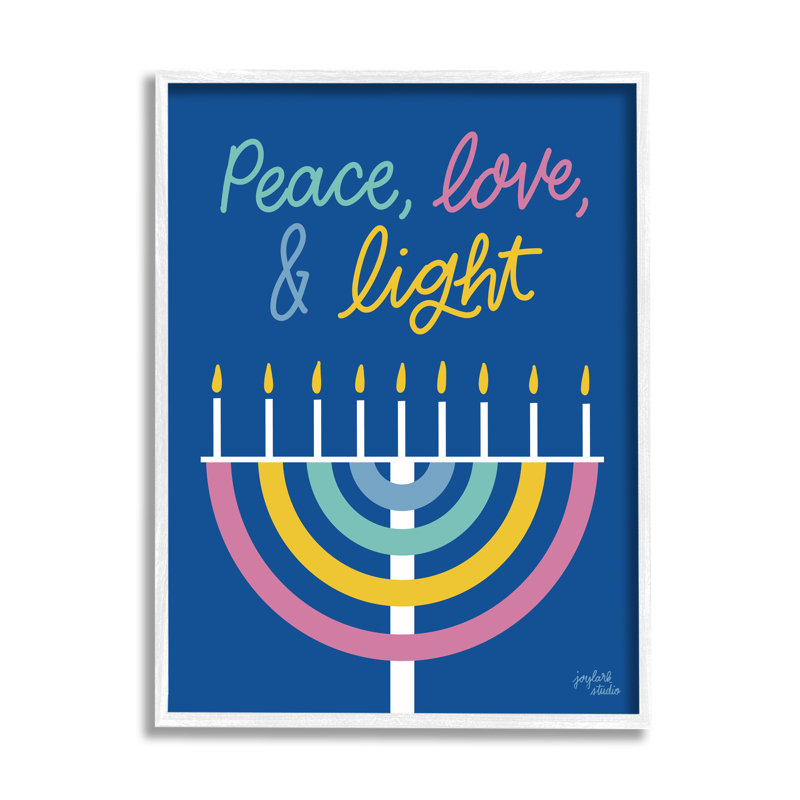 «Peace Love & Light Casual Holiday Hanukkah Menorah», art texturé par Jess Baskin, H 14 po x l 11 po x P 1,5 po
