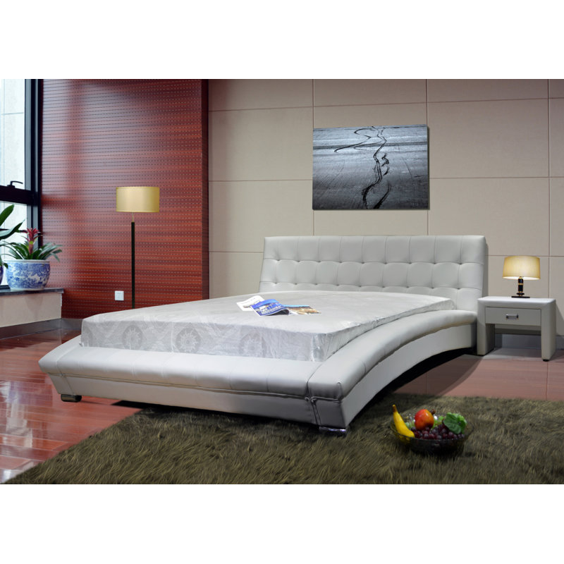 Upholstered Sleigh Bed, Queen, White