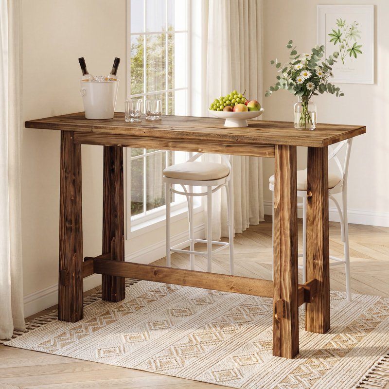 63" Solid Wood Counter Height Bar Table with Heavy-Duty Legs, Tall Dining Table for Kitchen & Home Bar, Dark Brown
