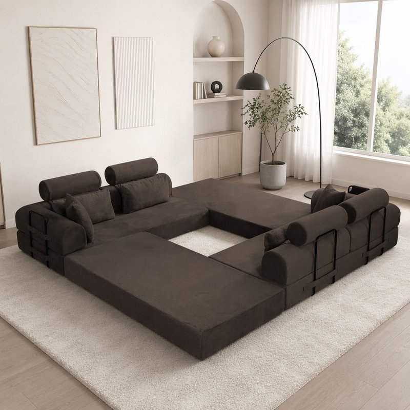 Canapé modulaire en L, Brun