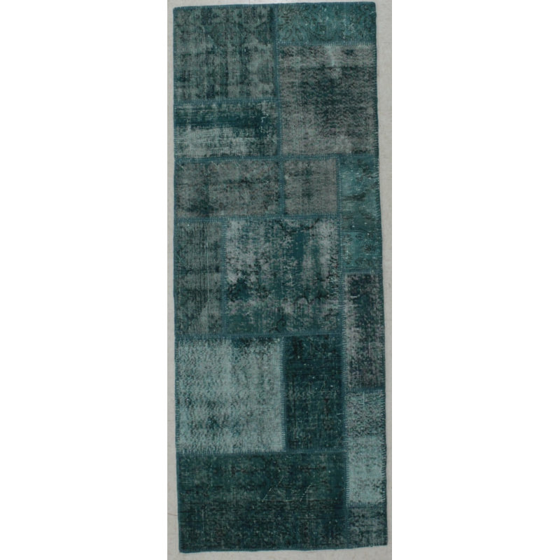 Tapis de couloir bleu en laine noué à la main de conception unique 2 pi 11 po x 7 pi 10 po Luedora