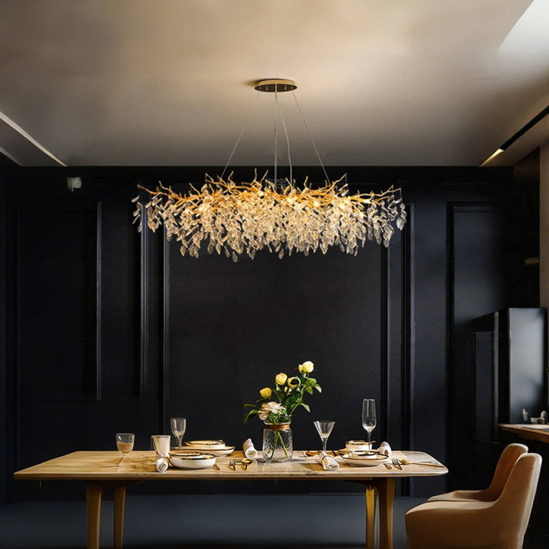 35X22X50" Modern Gold Crystal Chandelier 10 Light 35" Chandeliers For Dining Room Tree Branch Round Chandelier Linear Raindrop Chandeliers Hanging Pendant Light Fixture E48D9325F0614DCCA95CCD80DC6332FD