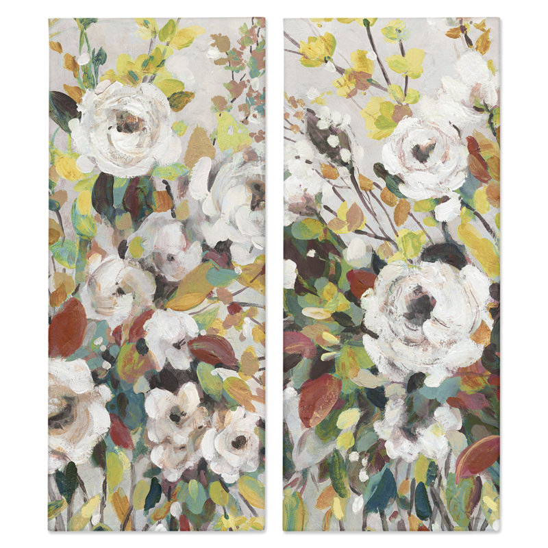 "Bright Cottage Gardens", ensemble de 2 toiles murales par Carol Robinson, H 30 po x l 13 po